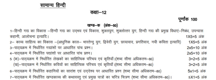 UP Board Class 12 General Hindi Syllabus 2023-24: Download UP Board ...